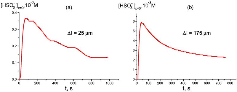 Time dependence of HSO-3 bulk concentration at Nafion interface 