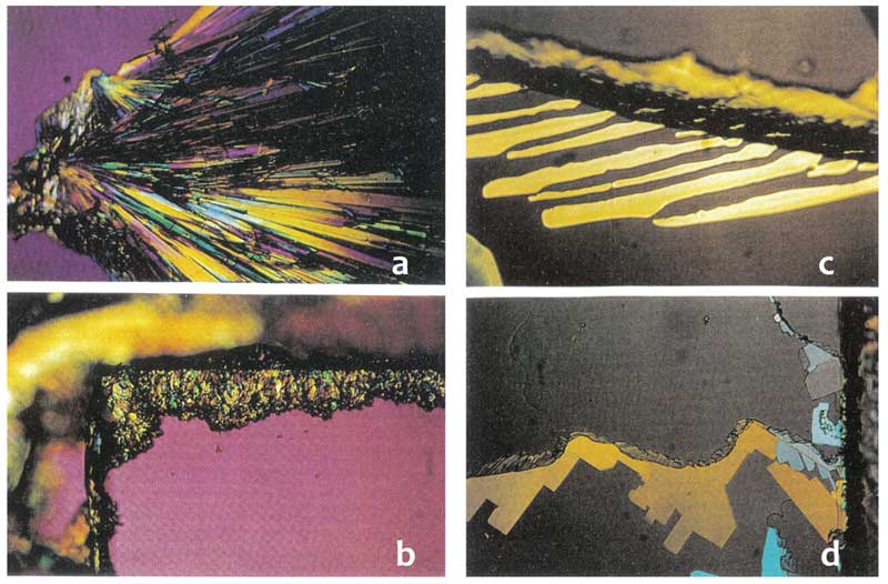 Figure 5: Crystallization of sodium monophosphate from solution with water clusters (a, c) compared with deionized water (b, d); a & c without external field, c & d in the presence of external electric field (rearranged from Lo S-Y 1998).