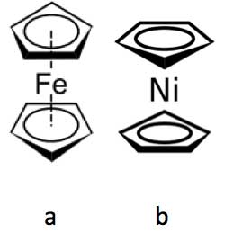 Figure 6: Ferrocene (a) and nickelocene (b)